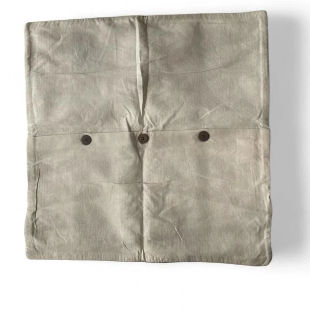 West Elm green and natural flax woven flax linen 20 x 20” pillowcase/pillowcover